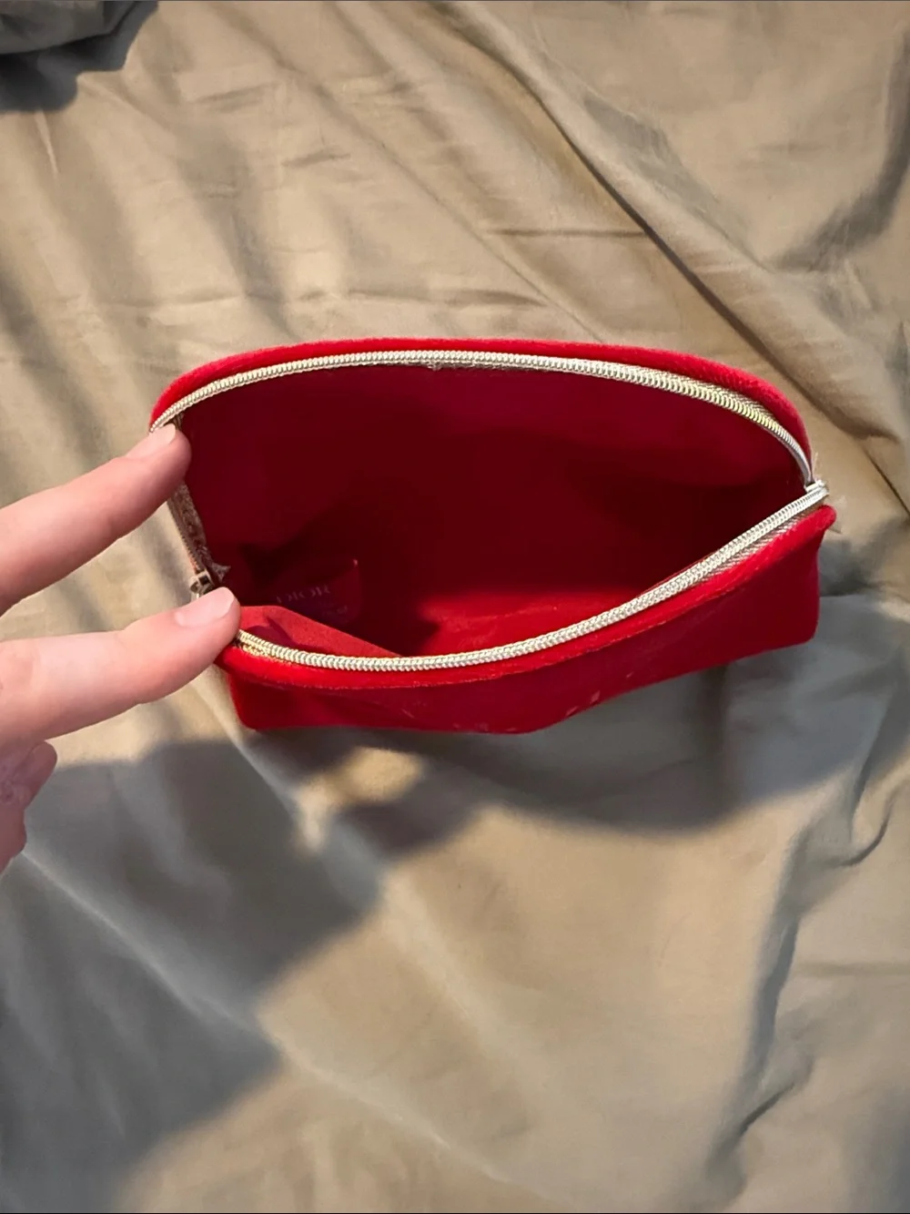 Dior Red Velvet Embroidered Cosmetic Pouch